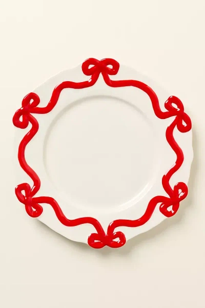 Anthropologie Benedita Bow Stoneware Dinner Plates, Set Of 4 In Red