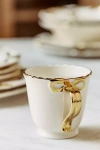 Anthropologie Benedita Bow Stoneware Gold Mug In White
