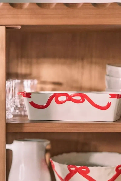 Anthropologie Benedita Bow Stoneware Loaf Pan In White