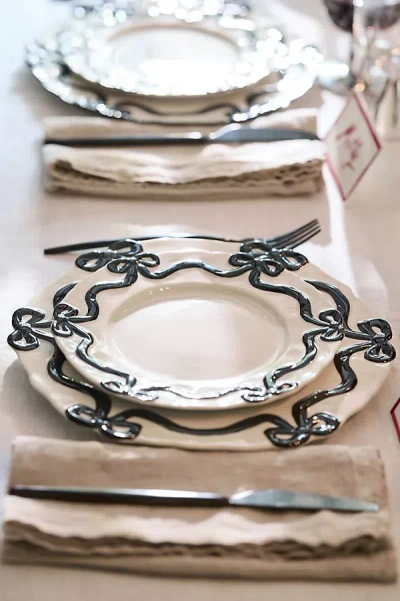 Anthropologie Benedita Bow Stoneware Side Plates, Set Of 4 In Neutral