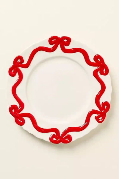 Anthropologie Benedita Bow Stoneware Side Plates, Set Of 4 In Red