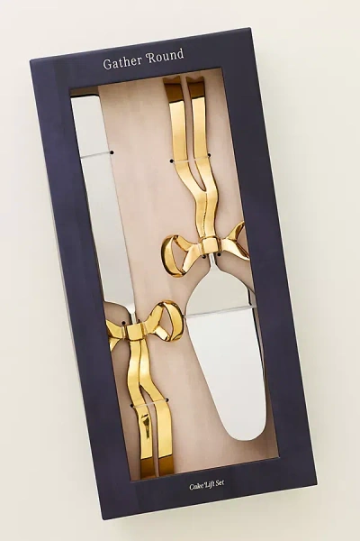 Anthropologie Benedita Stainless Steel Bow Cake Serve Set In Gold