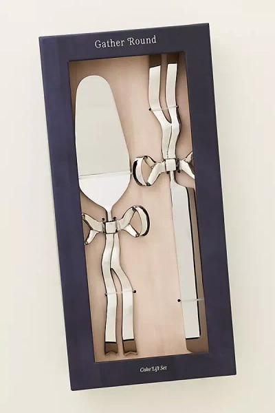 Anthropologie Benedita Stainless Steel Bow Cake Serve Set In Silver