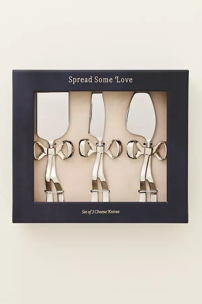 Anthropologie Benedita Stainless Steel Bow Cheese Knives, Set Of 3 In Silver