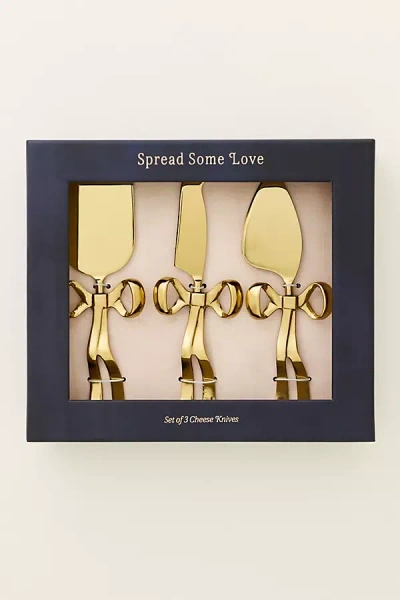 Anthropologie Benedita Stainless Steel Bow Cheese Knives, Set Of 3 In Gold
