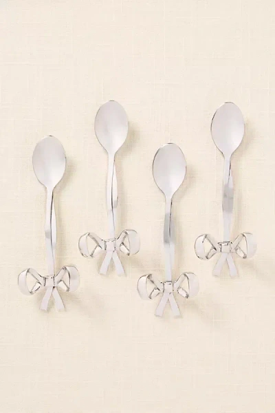 Anthropologie Benedita Stainless Steel Bow Teaspoons, Set Of 4 In Silver