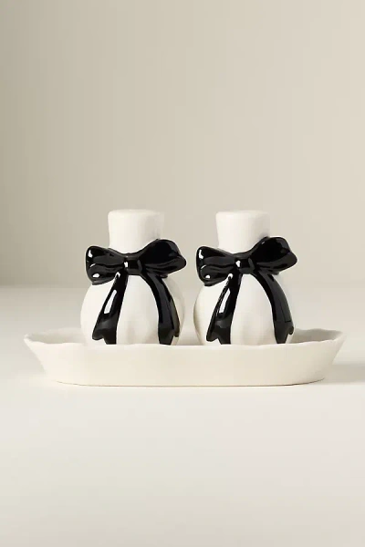 Anthropologie Benedita Stoneware Bow Salt & Pepper Shakers In White