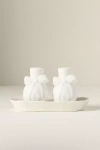 Anthropologie Benedita Stoneware Bow Salt & Pepper Shakers In White