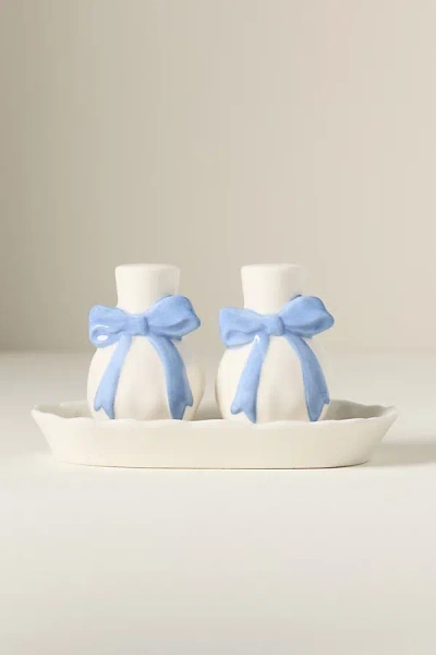 Anthropologie Benedita Stoneware Bow Salt & Pepper Shakers In White