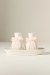 Anthropologie Benedita Stoneware Bow Salt & Pepper Shakers In Multi