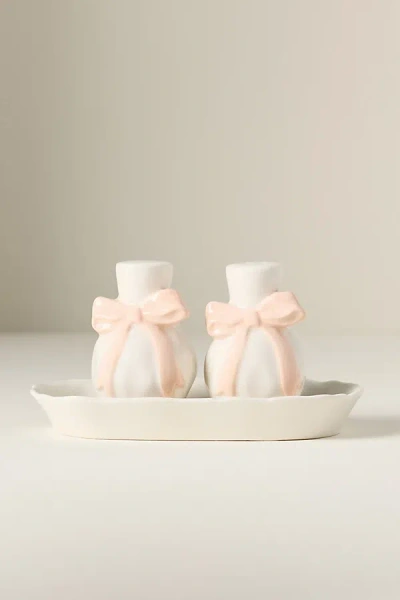 Anthropologie Benedita Stoneware Bow Salt & Pepper Shakers In Multi