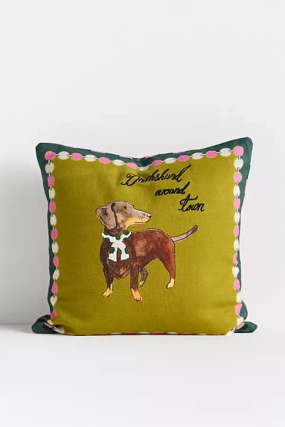 Anthropologie Bennett Cotton Embroidered Dog Pillow In Green