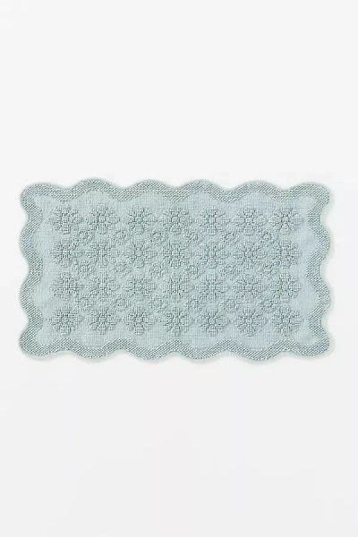 Anthropologie Benni Hand-woven Floral Wavy Border Bathmat In Blue