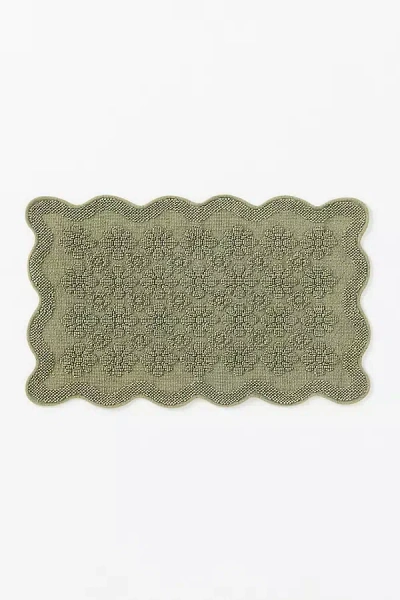 Anthropologie Benni Hand-woven Floral Wavy Border Bathmat In Green