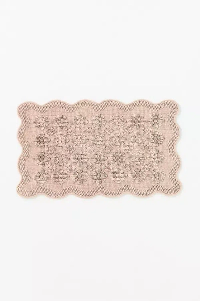 Anthropologie Benni Hand-woven Floral Wavy Border Bathmat In Neutral