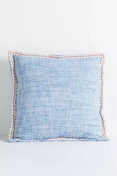 Anthropologie Bermuda Woven Embellished Edge Indoor/outdoor Pillow In Blue