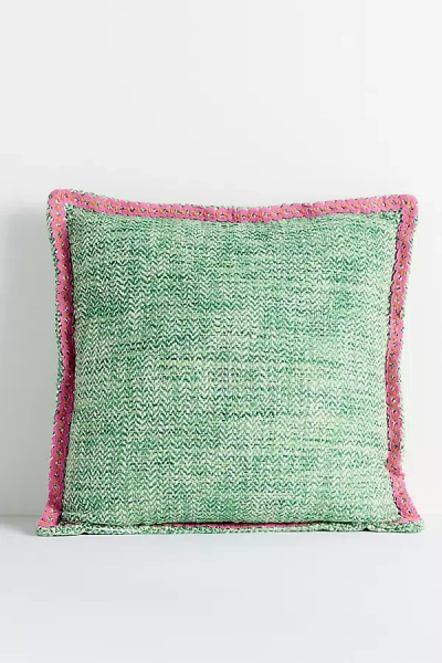 Anthropologie Bermuda Woven Embellished Edge Indoor/outdoor Pillow In Green