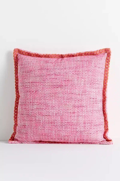 Anthropologie Bermuda Woven Embellished Edge Indoor/outdoor Pillow In Pink
