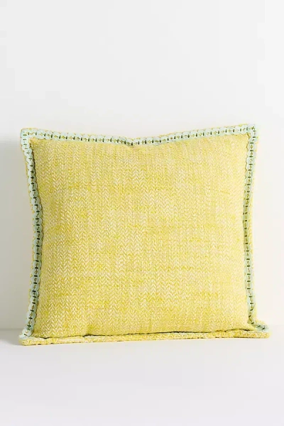 Anthropologie Bermuda Woven Embellished Edge Indoor/outdoor Pillow In Yellow