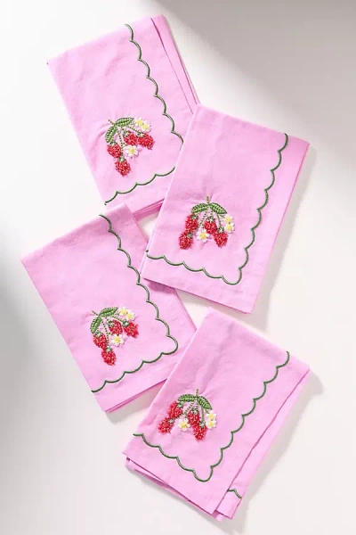 Anthropologie Berry Cotton Napkins, Set Of 4 In Pink