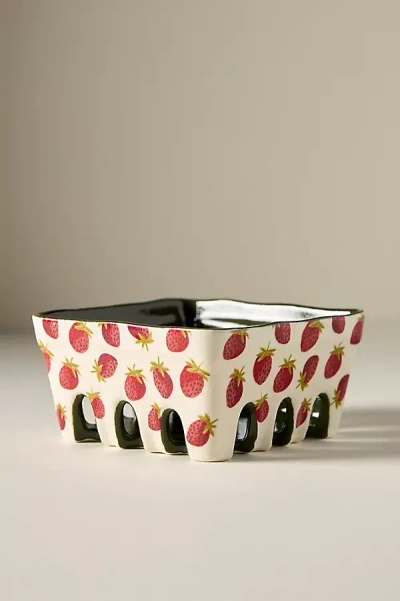 Anthropologie Berry Icon Handpainted Stoneware Berry Basket In Multi