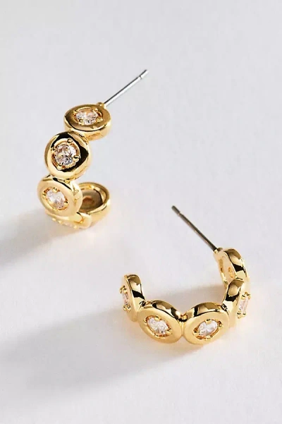 Anthropologie Bezel-set Crystal Hoop Earrings In Gold