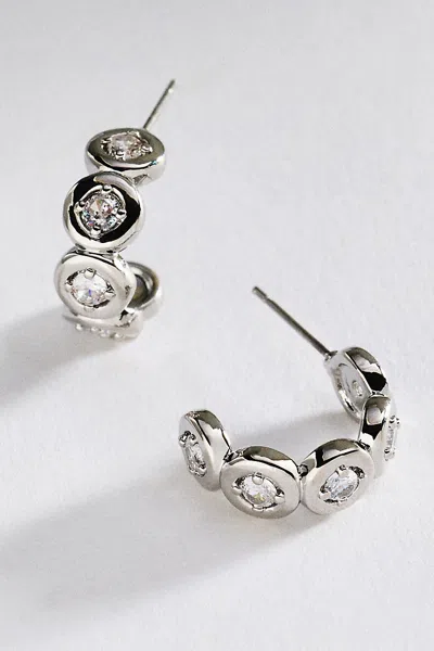 Anthropologie Bezel-set Crystal Hoop Earrings In Metallic