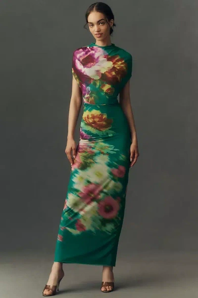 Anthropologie Bhldn Mock-neck Short-sleeve Maxi Dress In Multi