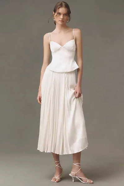 Anthropologie Bhldn Satin Corset And Pleated Midi Skirt Set In White