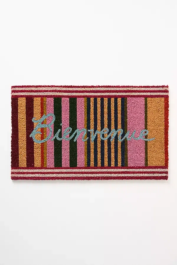 Bienvenue Striped Coir Printed Doormat
