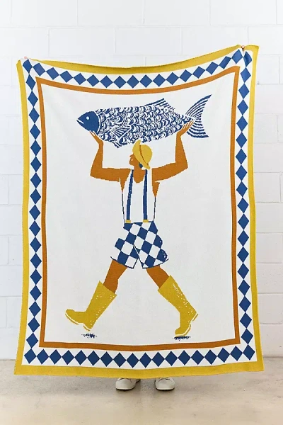 Anthropologie Biquette Cotton Knit Novelty Throw Blanket In Multi