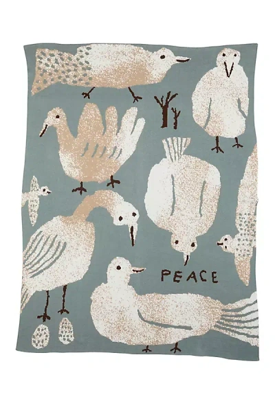 Anthropologie Biquette Cotton Knit Novelty Throw Blanket In Gray