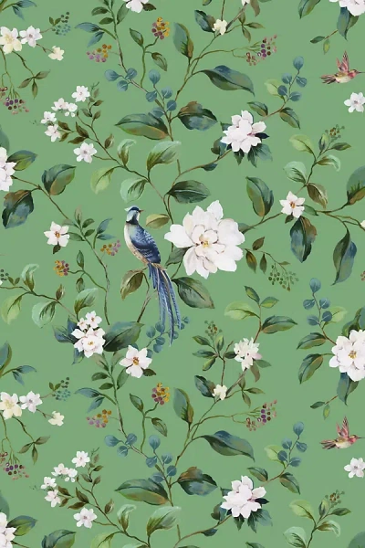 Anthropologie Bird Vine Chinoiserie Non-woven Matte Peel-and-stick Wallpaper