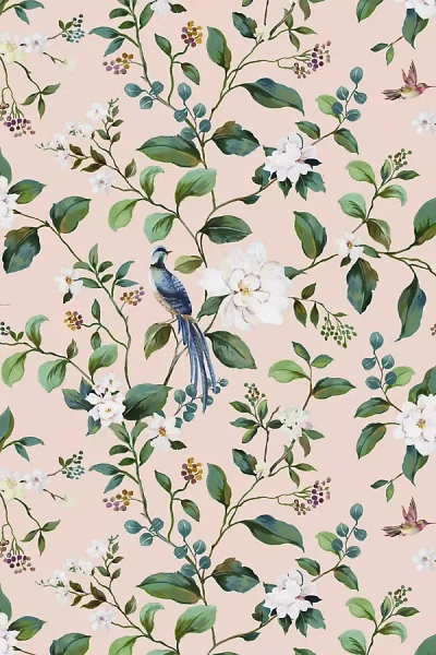 Anthropologie Bird Vine Chinoiserie Non-woven Matte Peel-and-stick Wallpaper