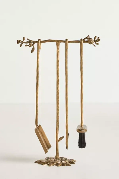 Anthropologie Birdie Brass Fireplace Tool Set In Gold