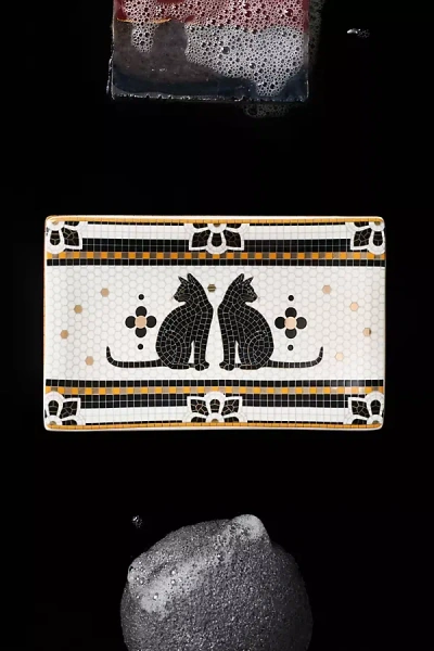 Anthropologie Bistro Tile 24k Gold Accent Stoneware Soap Dish: Halloween Edition In Animal Print
