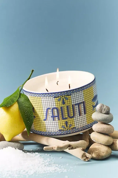 Anthropologie Bistro Tile Floral Saluti 24k Gold Accent Ceramic Candle: Italia Edition In White