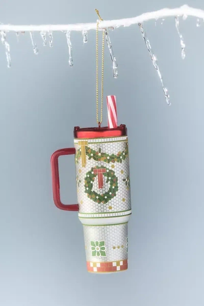Anthropologie Bistro Tile Glass Festive Tumbler Ornament