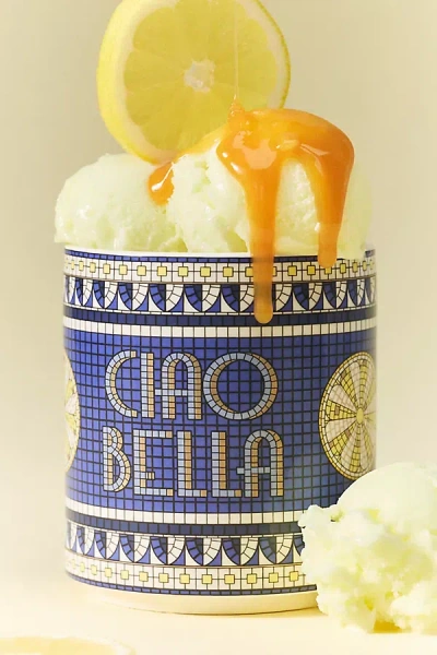 Anthropologie Bistro Tile Gourmand Ciao Bella 24k Gold Accent Ceramic Candle: Italia Edition In Blue