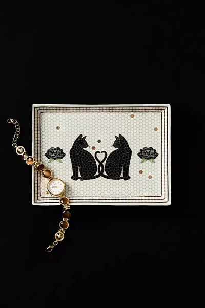 Anthropologie Bistro Tile Halloween Vanity Tray In White