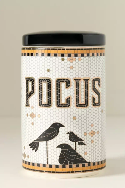 Anthropologie Bistro Tile Stoneware 24k Gold Accent Canister: Halloween Edition In White