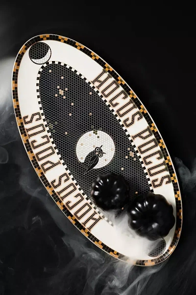Anthropologie Bistro Tile Stoneware Platter: Halloween Edition In Black