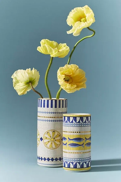 Anthropologie Bistro Tile Stoneware Vase: Italia Edition In Blue