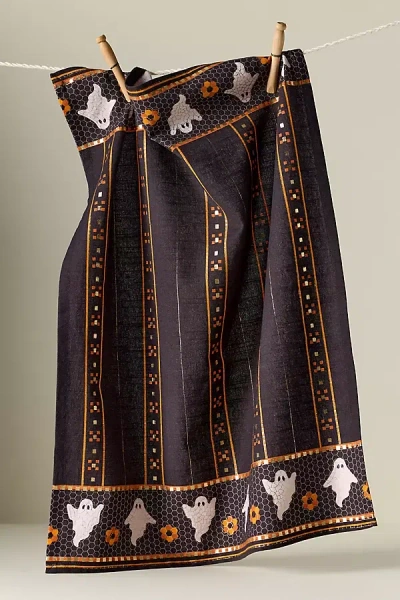 Anthropologie Bistro Tile Tea Towel: Halloween Edition In Brown