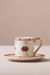 Anthropologie Valentine Bistro Tile Espresso Cup & Saucer