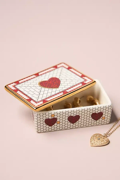Anthropologie Bistro Valentine Tile Stoneware Trinket Box In Neutral