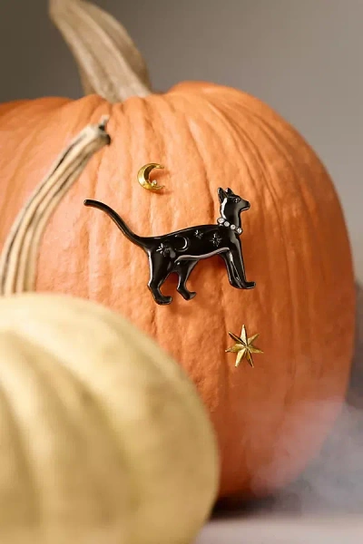 Anthropologie Black Cat Pumpkin Pin Charms In Gold