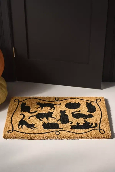 Anthropologie Black Cats Printed Coir Doormat In Brown
