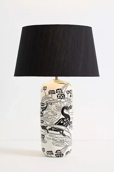 Anthropologie Black Swan Ceramic Table Lamp