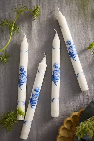 Anthropologie Blue Floral Taper Candles, Set Of 4